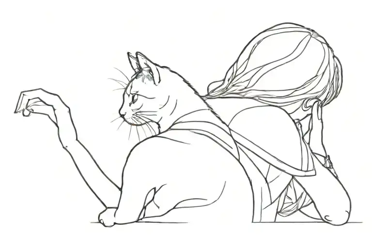 Girl With Her Cat Back Facing