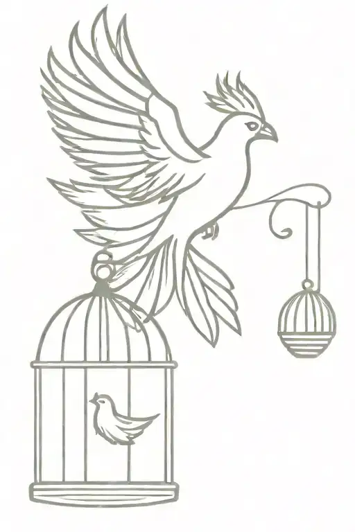 Small Pheonix Flying Out Of A Bird Cage