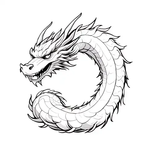 A Chinese Dragon Where The Head Begins On The Chest And Because The Tail Around The Upper Arm Quires