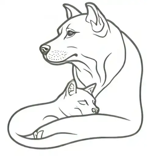 Dog Laying Down Beside Cat Curled