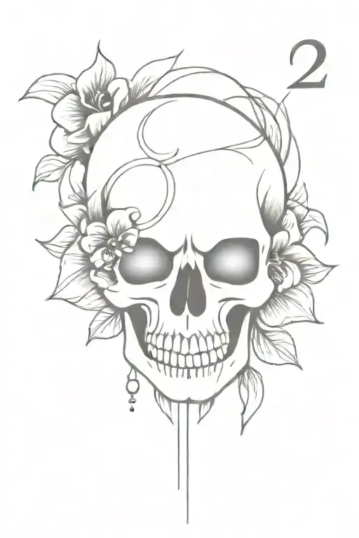 A Skull And Gothic Flower With The Number 24 Inside