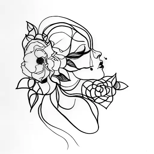 Single Line Woman With Flowers On Her Body