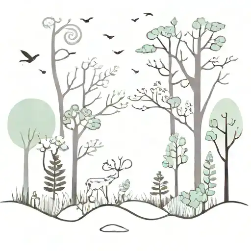 A Whimsical Illustration Of A Magical Forest With Hidden Creatures And Plants