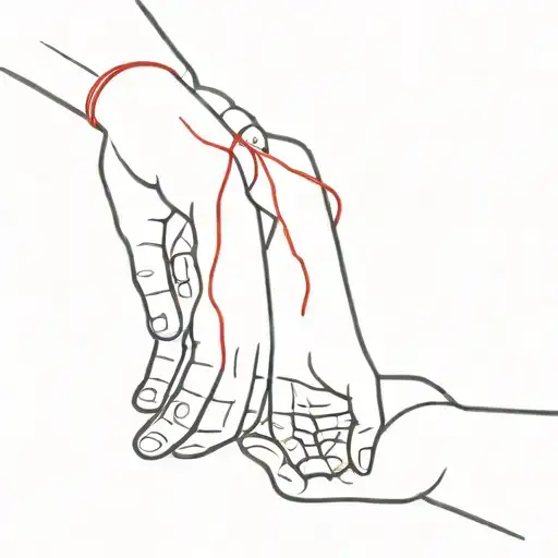 Hand With Red Thread Hanging From Three Children's Hands With Date