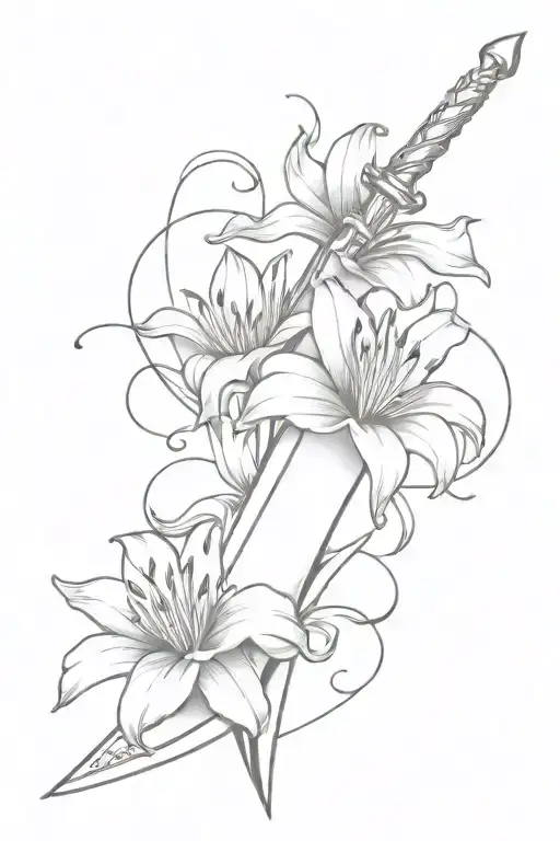 Heart Sword Lillies Sleeve Tattoo Design