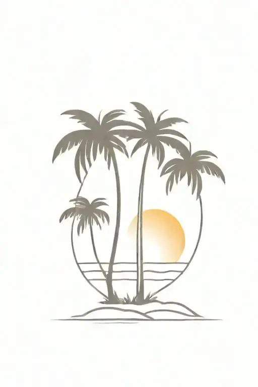 A Small Minimalist Tattoo Of A Palm Tree Silhouette With A Sunset Backdrop