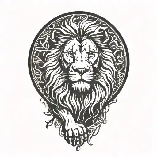 Lion Silhouette Walking Along Horizon In The Background With Sun In Sky