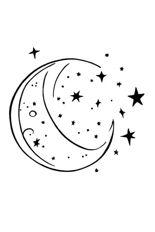 Moon With Stars Scattered