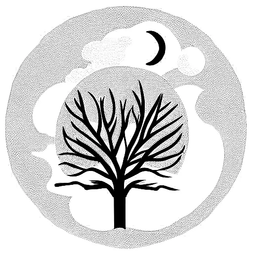 Forest Tree With Sea And Moon