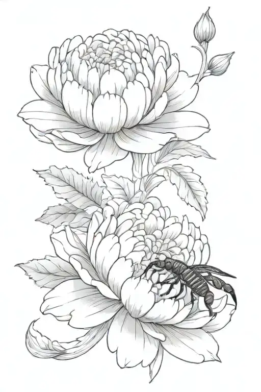 Chrysanthemum With Peony And Scorpion
