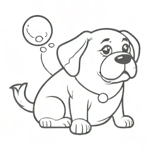 Cartoonish Dog Looking At A Bubble