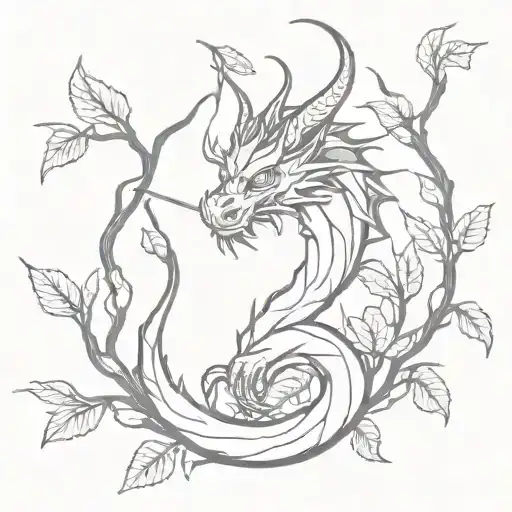 Dragon With Branches Black And White Drawing His Katana