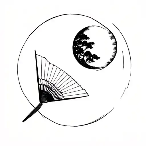 Japanese Fan With Moon On Right Side