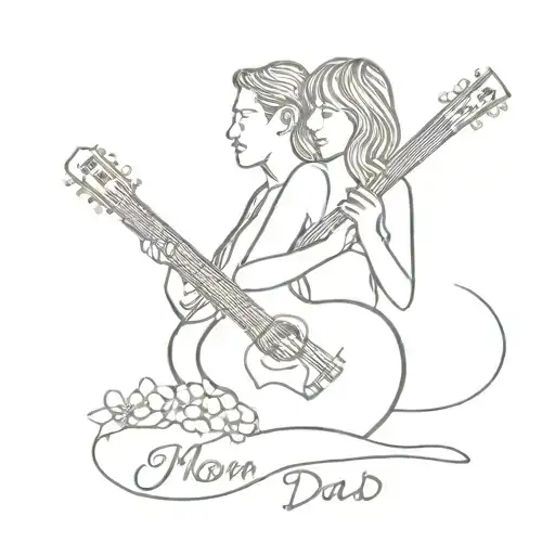 Mom Dad Name Written Along Playing Guitar Made