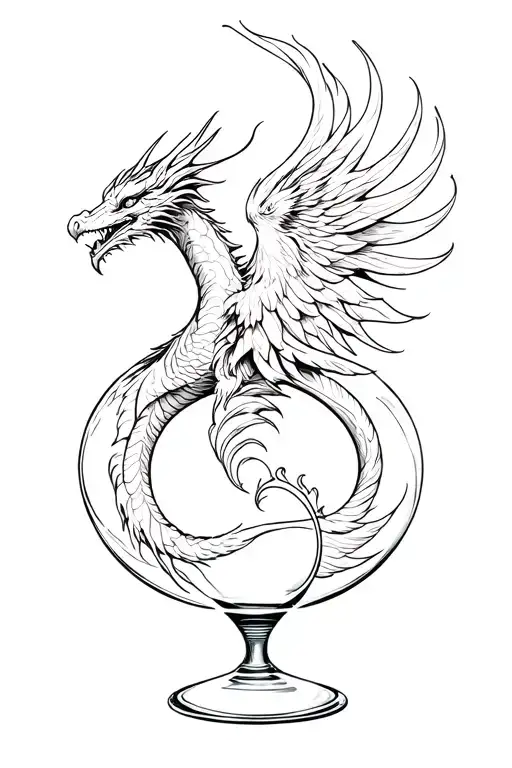 Phoenix And Dragon Hour Glass Shape Dragon Opposite Upside Down Phoenix