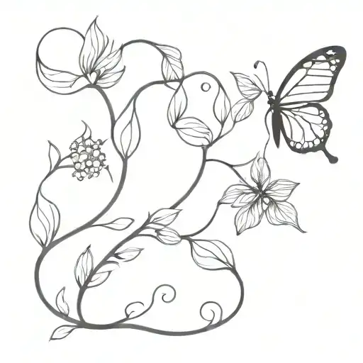 Caterpillar To Butterfly Emerging On A Vine With Flowers And Leaves