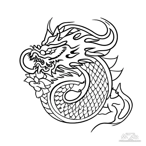 Chinese Dragon With Asian Flowers