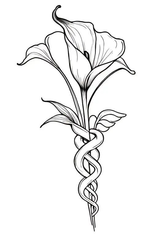 Calla Lily Flower With Caduceus Intertwined