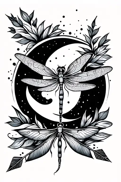 Arrows Dragonfly And Moon Rising