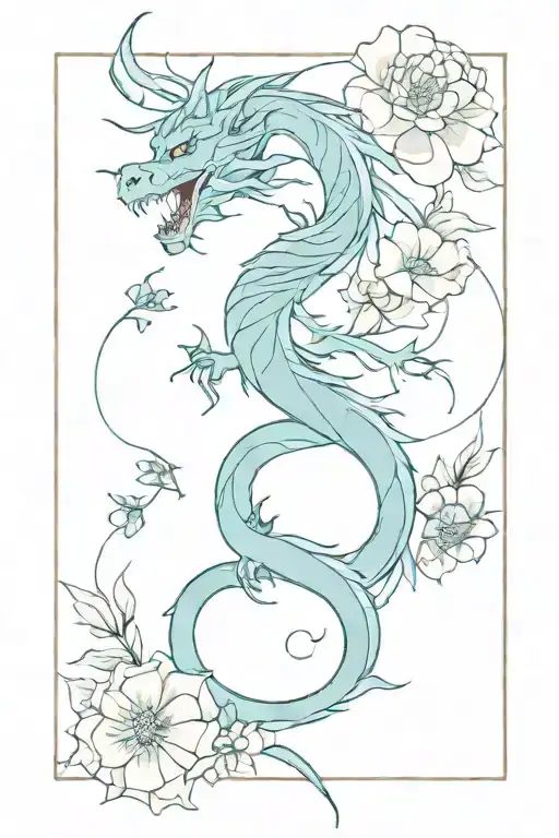 Light Blue Dragon And Flowers Women