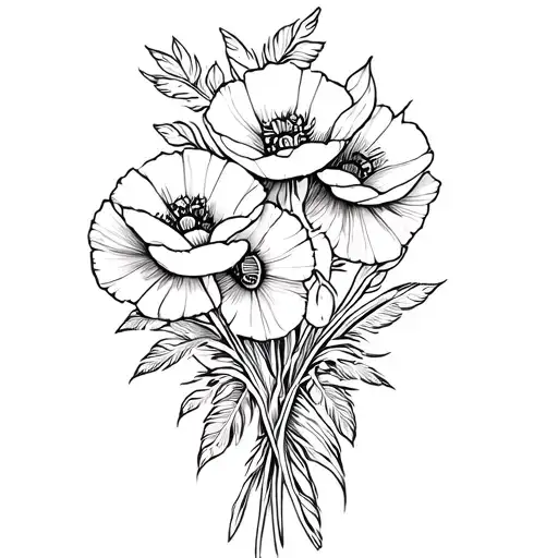 Poppies And Native American Feathers Held In Bouquet