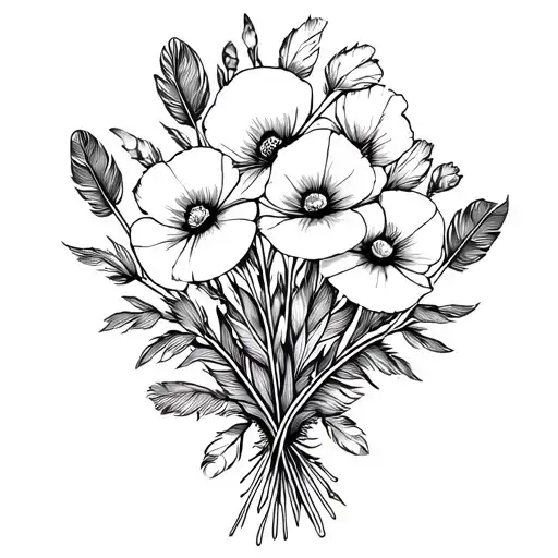 Poppies And Native American Feathers Held In Bouquet