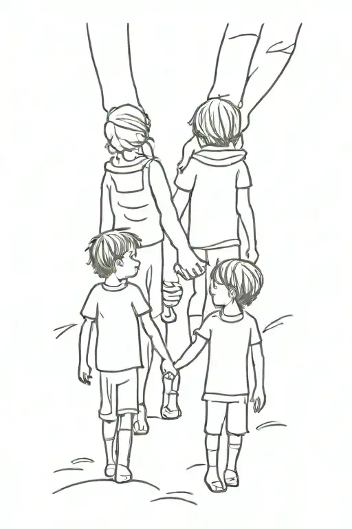 Two Boys With Mother Holding Hands
