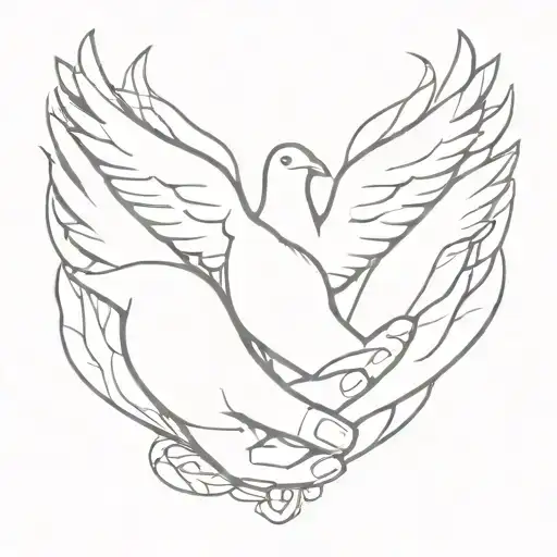 An Abstract Representation Of Prayer Using Dove Symbolism Intertwined With Hands