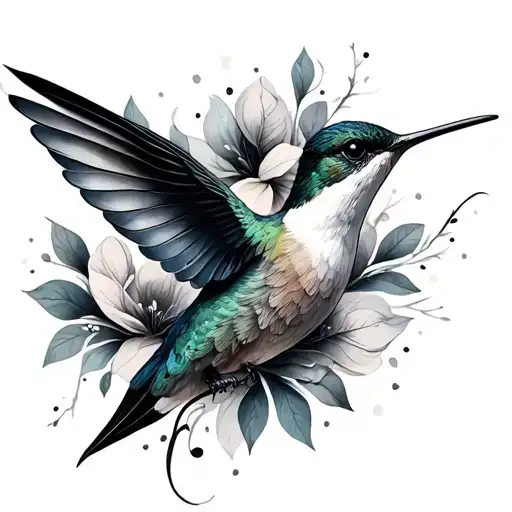 Elegant Minimalist Fine Line Hummingbird Hovering