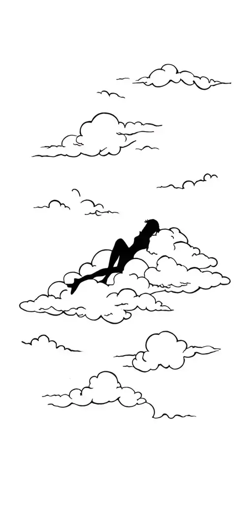 A Silhouette Lying On The Clouds Floating