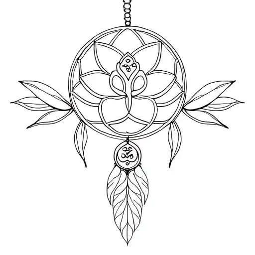 Line Drawing Of Lotus And Om Symbol As A Dream Catcher