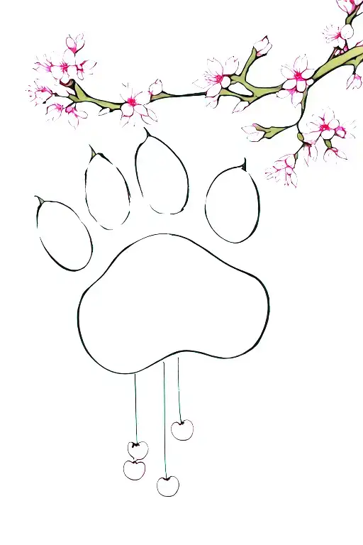Dog Paw With Cherry Blossoms Falling