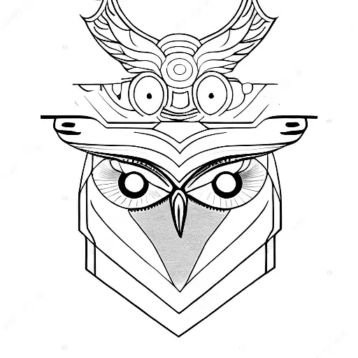 Athena Line Drawing Of Face Side Owl And Shield