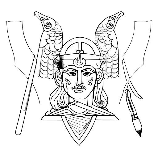 Athena Line Drawing Of Face Side And Shield