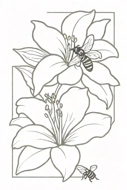 Lilly Flower With Bee Flying