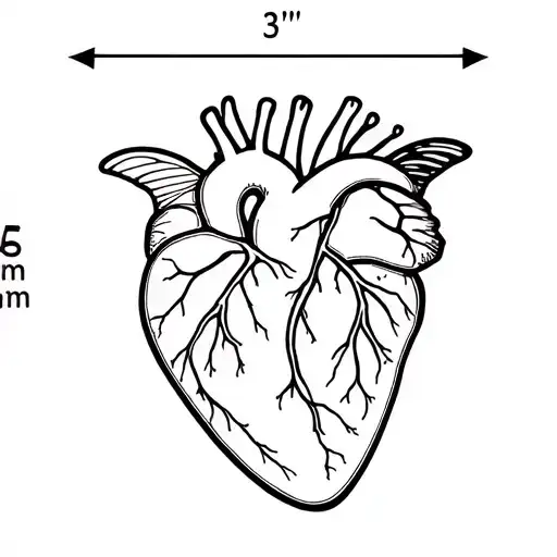 3Cm Anatomical Heart Fused With A Small Fine Line 2Cm Butterfly