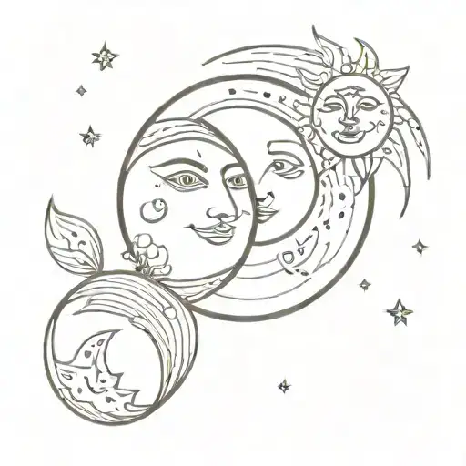 A Stylized Sun And Moon Merging Together In A Celestial Dance