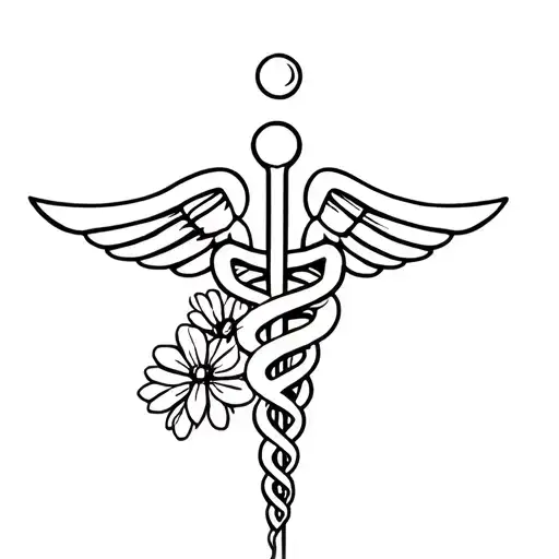 Medical Caduceus Symbol With Birth Flowers