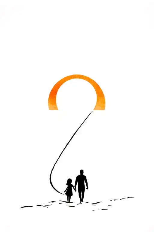 Father And Daughter Walking Into The Sunset