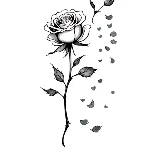 A Thin And Delicate Rose With Petals Falling Her Stalk