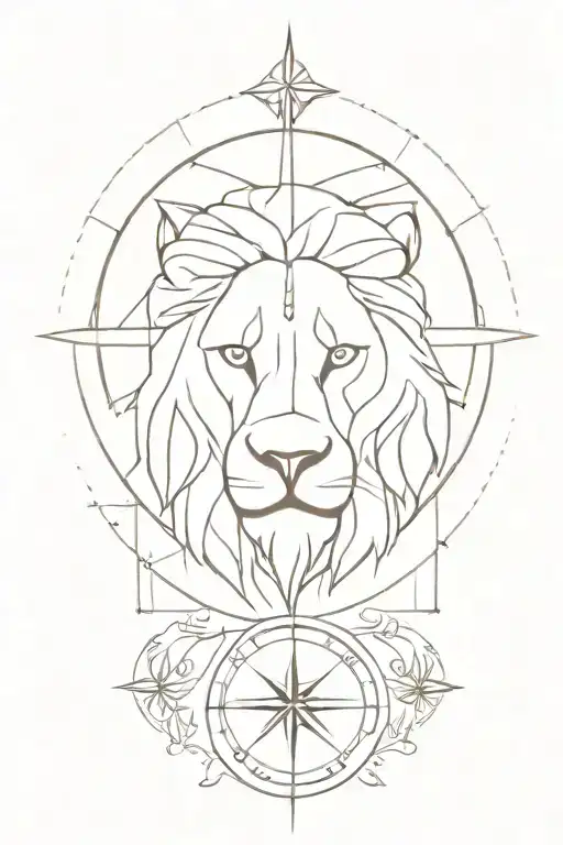 Half A Lion's Head And A Large Compass