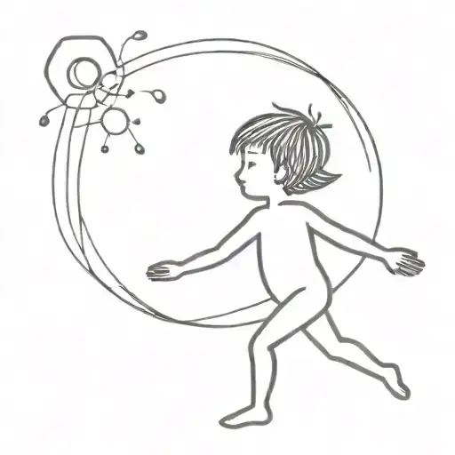 Little Dancing Child With Sun Rays Around Head Surrounded