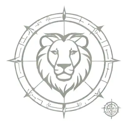 Half Lion Head In Compass