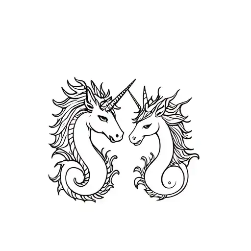 Dragon And Unicorn Couple Tattoo Design