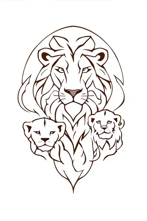 Tribal Lion With Two Cubs And Lioness Symbolizing Strength