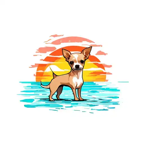 Chihuahua Beige On Sunny Beach Sunset