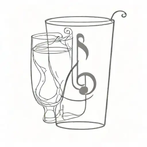 A Minimalist Tattoo Design Of A Whiskey Glass With A Music Note Inside