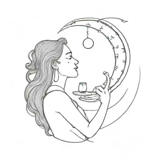 Woman Drinking Wine On Crescent Moon Phase