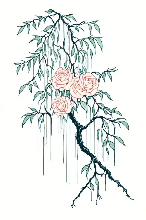 Weeping Willow Tree With Roses