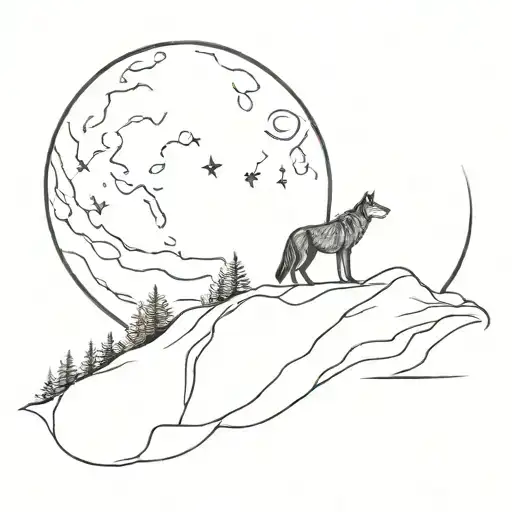 Lone Wolf Standing On A Cliff Under A Crescent Moon